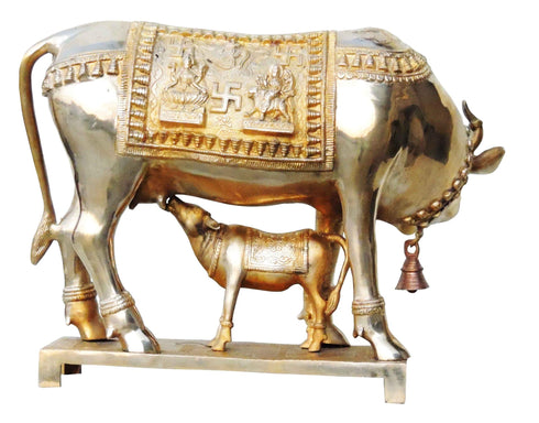 Brass Cow With Calf Statue 12.14Kg